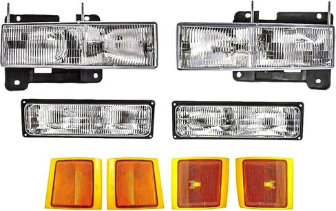 مجموعة المصابيح الأمامية متوافقة مع 1994 1995 1996 1997 1998 Chevy Silverado C/K 1500 2500 3500 سوبربان، 95-99 مصباح أمامي تاهو مع ضوء ممتص للصدمات، طراز المصنع in Kuwait