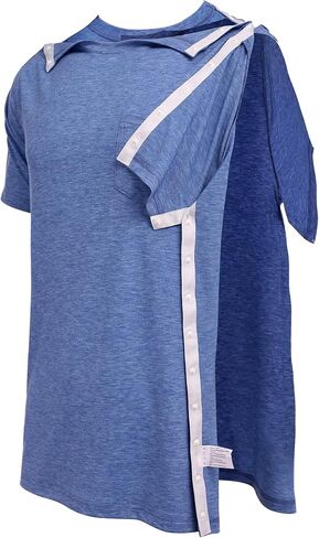 Deyeek Men's Post Shoulder Surgery Shirts Recovery Tear Away Short Sleeve Full Open Side Snap Adaptive Chemo Clothing in Kuwait