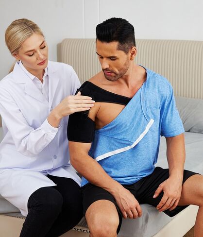 Deyeek Men's Post Shoulder Surgery Shirts Recovery Tear Away Short Sleeve Full Open Side Snap Adaptive Chemo Clothing in Kuwait