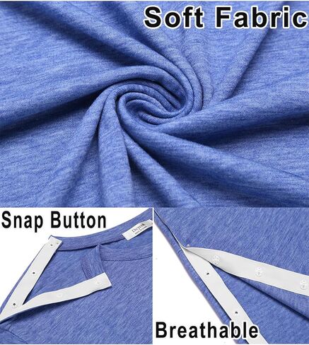 Deyeek Men's Post Shoulder Surgery Shirts Recovery Tear Away Short Sleeve Full Open Side Snap Adaptive Chemo Clothing in Kuwait