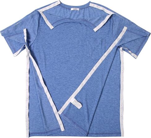 Deyeek Men's Post Shoulder Surgery Shirts Recovery Tear Away Short Sleeve Full Open Side Snap Adaptive Chemo Clothing in Kuwait