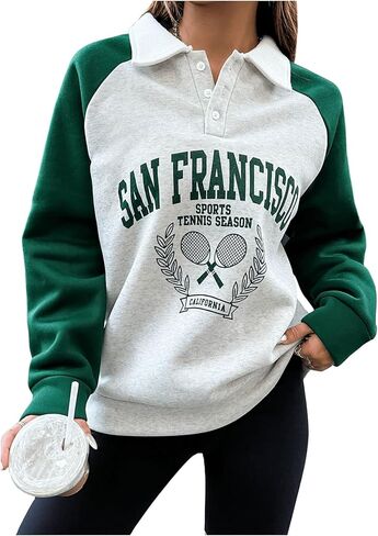 MakeMeChic Women's 2024 Graphic Sweatshirts Color Block Long Sleeve Collared Pullover Tops in Saudi Arabia