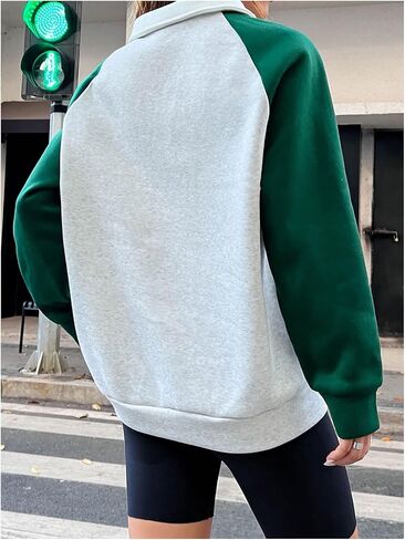 MakeMeChic Women's 2024 Graphic Sweatshirts Color Block Long Sleeve Collared Pullover Tops in Saudi Arabia