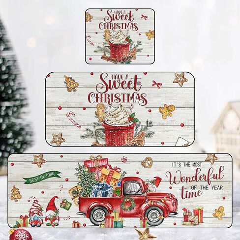 Btysun Christmas Kitchen Rug, Christmas Rugs Santa Claus Christmas Decorations Indoor Kitchen Rugs Sets of 3 Christmas Mats for Front Door Bathroom Living Room Rug Decor Snowman Rugs with Mouse Mat in Saudi Arabia