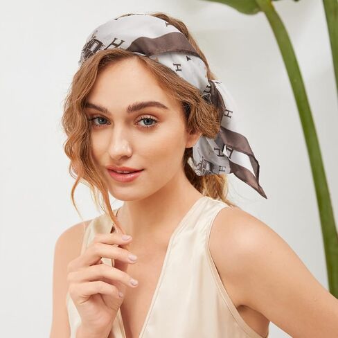 EXTREE Fashion Silky Satin Headscarf for Women Girls: Exquisite Pattern Lightweight Silk Graceful Scarfs 27.5 x 27.5 inches in Kuwait