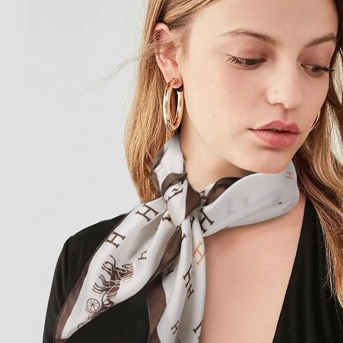 EXTREE Fashion Silky Satin Headscarf for Women Girls: Exquisite Pattern Lightweight Silk Graceful Scarfs 27.5 x 27.5 inches in Kuwait