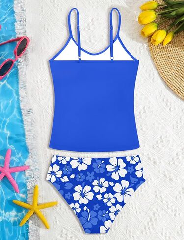 Girls Swimsuit 2 Piece Bathing Suit Criss Cross Ruched Girls Tankini Sets Printed Girls' Swimwear for 9-16 Years in Saudi Arabia