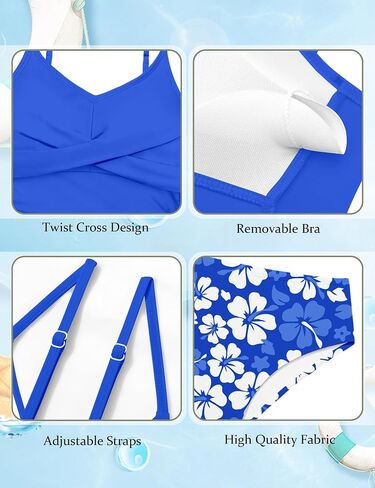 Girls Swimsuit 2 Piece Bathing Suit Criss Cross Ruched Girls Tankini Sets Printed Girls' Swimwear for 9-16 Years in Saudi Arabia