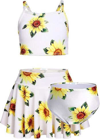 Arshiner Girls' 3Pcs Swimsuits Bikini Bathing Suit Beach Surf Floral Tankini Swimwear in Kuwait
