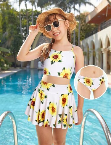 Arshiner Girls' 3Pcs Swimsuits Bikini Bathing Suit Beach Surf Floral Tankini Swimwear in Kuwait