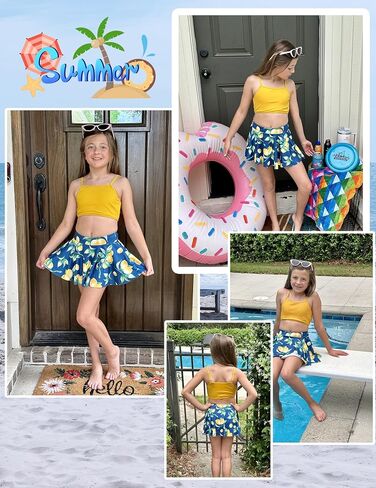 Arshiner Girls' 3Pcs Swimsuits Bikini Bathing Suit Beach Surf Floral Tankini Swimwear in Kuwait