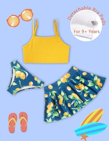 Arshiner Girls' 3Pcs Swimsuits Bikini Bathing Suit Beach Surf Floral Tankini Swimwear in Kuwait