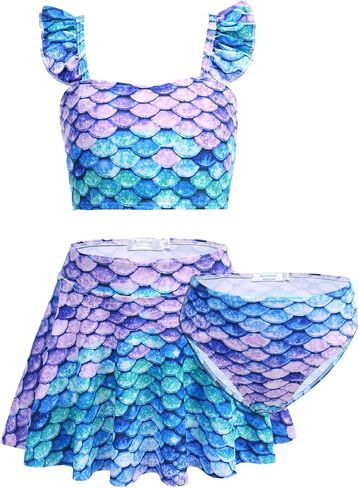 Arshiner الفتيات المايوه 3 قطع الكشكشة لباس السباحة الصيف الأزهار الطباعة الشاطئ تصفح Tankini ملابس السباحة مجموعة in Kuwait