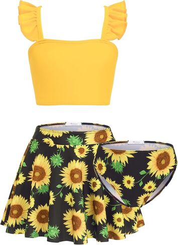 Arshiner الفتيات المايوه 3 قطع الكشكشة لباس السباحة الصيف الأزهار الطباعة الشاطئ تصفح Tankini ملابس السباحة مجموعة in Kuwait