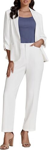 luvamia Pant Suits for Women Dressy 2 Piece Business Casual Outfits 3/4 Sleeve Blazer Straight Leg Pant Sets Office Work in Saudi Arabia
