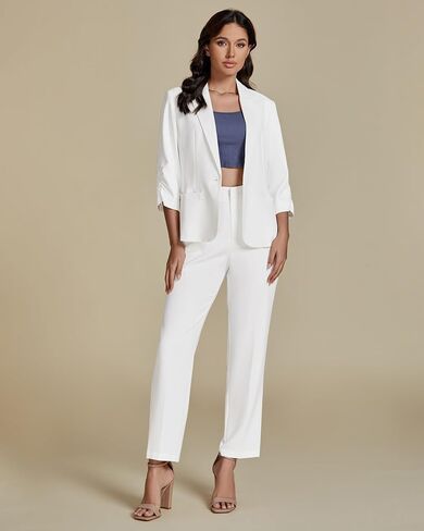 luvamia Pant Suits for Women Dressy 2 Piece Business Casual Outfits 3/4 Sleeve Blazer Straight Leg Pant Sets Office Work in Saudi Arabia