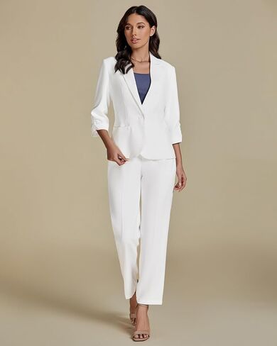 luvamia Pant Suits for Women Dressy 2 Piece Business Casual Outfits 3/4 Sleeve Blazer Straight Leg Pant Sets Office Work in Saudi Arabia