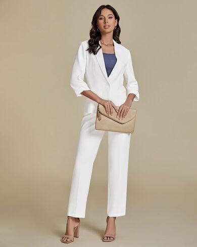 luvamia Pant Suits for Women Dressy 2 Piece Business Casual Outfits 3/4 Sleeve Blazer Straight Leg Pant Sets Office Work in Saudi Arabia