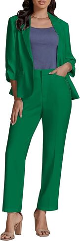 luvamia Pant Suits for Women Dressy 2 Piece Business Casual Outfits 3/4 Sleeve Blazer Straight Leg Pant Sets Office Work in Saudi Arabia