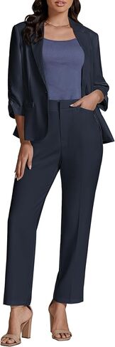 Luvamia بانت الدعاوى للنساء متأنق 2 قطعة الأعمال ملابس غير رسمية 3/4 كم السترة مستقيم الساق بانت مجموعات مكتب العمل in Kuwait