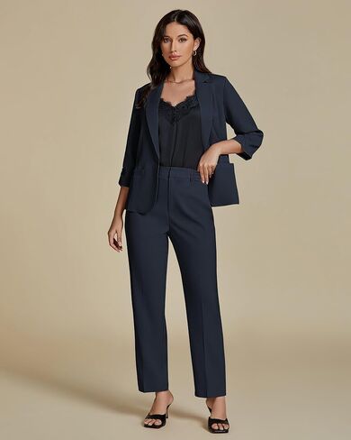 Luvamia بانت الدعاوى للنساء متأنق 2 قطعة الأعمال ملابس غير رسمية 3/4 كم السترة مستقيم الساق بانت مجموعات مكتب العمل in Kuwait