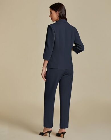 Luvamia بانت الدعاوى للنساء متأنق 2 قطعة الأعمال ملابس غير رسمية 3/4 كم السترة مستقيم الساق بانت مجموعات مكتب العمل in Kuwait