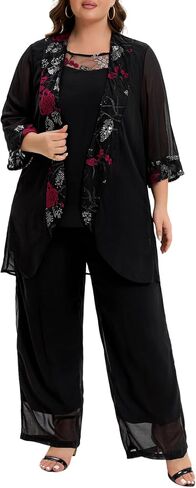 3 Piece Mother of The Bride Pant Suits Plus Size Chiffon Sets Embroidered Laces Wedding Guest Outfit with Jacket in Saudi Arabia
