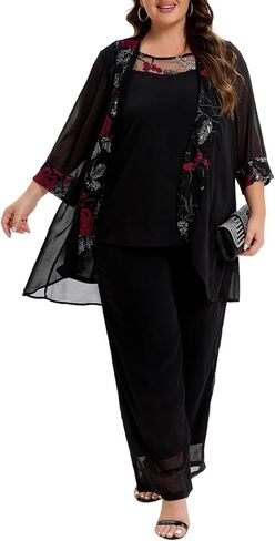 3 Piece Mother of The Bride Pant Suits Plus Size Chiffon Sets Embroidered Laces Wedding Guest Outfit with Jacket in Saudi Arabia