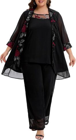 3 Piece Mother of The Bride Pant Suits Plus Size Chiffon Sets Embroidered Laces Wedding Guest Outfit with Jacket in Saudi Arabia
