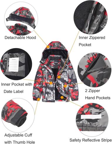Boys Waterproof Ski Jacket Warm Winter Fleece Snow Coat Kids Outdoor Hooded Snowboard Jacket in Kuwait
