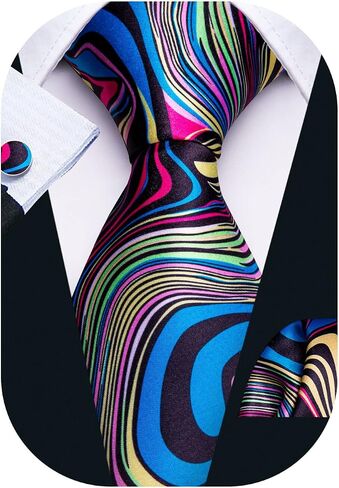 Barry.Wang Classic Mens Ties Silk Necktie Pocket Square Cufflinks Set Woven Designer Wedding Business in Kuwait
