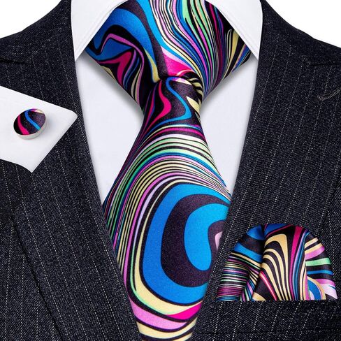 Barry.Wang Classic Mens Ties Silk Necktie Pocket Square Cufflinks Set Woven Designer Wedding Business in Kuwait