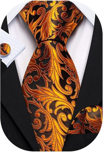 Barry.Wang Classic Mens Ties Silk Necktie Pocket Square Cufflinks Set Woven Designer Wedding Business in Kuwait