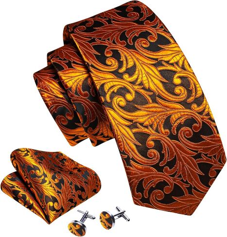 Barry.Wang Classic Mens Ties Silk Necktie Pocket Square Cufflinks Set Woven Designer Wedding Business in Kuwait
