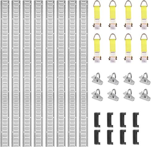 VEVOR E Track Tie-Down Rail Kit, 32PCS 5FT E-Tracks Set Includes 8 Steel Rails & 8 O Rings & 8 Tie-Offs with D-Ring & 8 End Caps, Securing Accessories for Cargo, Motorcycles, and Bikes in Saudi Arabia