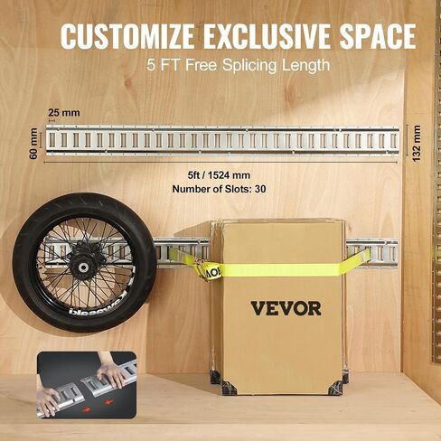 VEVOR E Track Tie-Down Rail Kit, 32PCS 5FT E-Tracks Set Includes 8 Steel Rails & 8 O Rings & 8 Tie-Offs with D-Ring & 8 End Caps, Securing Accessories for Cargo, Motorcycles, and Bikes in Saudi Arabia