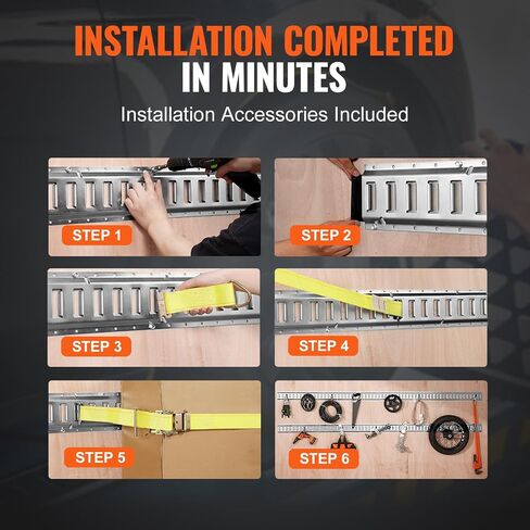 VEVOR E Track Tie-Down Rail Kit, 32PCS 5FT E-Tracks Set Includes 8 Steel Rails & 8 O Rings & 8 Tie-Offs with D-Ring & 8 End Caps, Securing Accessories for Cargo, Motorcycles, and Bikes in Saudi Arabia