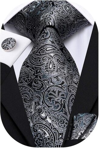 Hi-Tie Silk Ties for Men Plaid Paisley Striped Necktie Pocket Square Cufflinks Set Formal Business in Kuwait