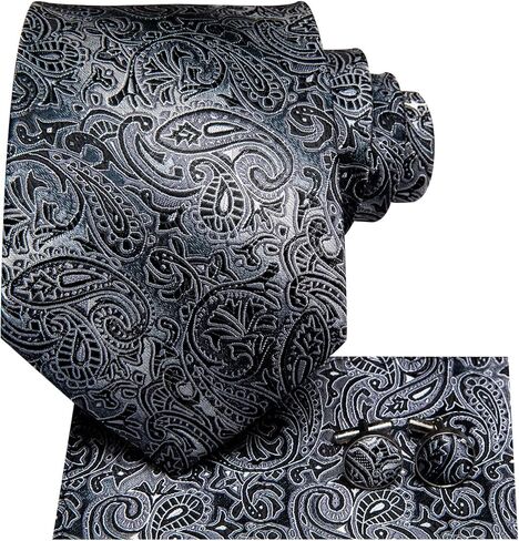 Hi-Tie Silk Ties for Men Plaid Paisley Striped Necktie Pocket Square Cufflinks Set Formal Business in Kuwait