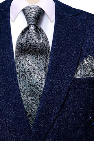 Hi-Tie Silk Ties for Men Plaid Paisley Striped Necktie Pocket Square Cufflinks Set Formal Business in Kuwait