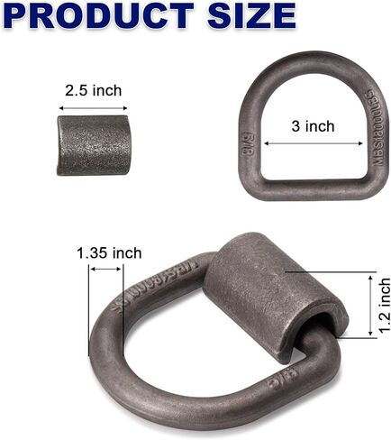 1/2" Heavy Duty Weld-On Forged D Ring with Welding Clips, D-Ring Tie Down Anchor with Weld On Anchor Points for Trailer, Truck Cargo, RV, ATV Tiedowns, Farm Applications etc, WLL:4,000lbs in Kuwait