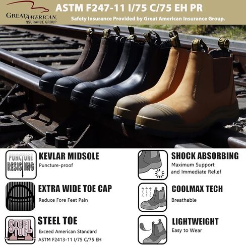 DIIG Work Boots for Men, Steel/Soft Toe Waterproof Working Boots, Slip Resistant Anti-Static Slip-on Safety Working Shoes in Kuwait