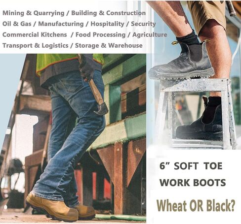 DIIG Work Boots for Men, Steel/Soft Toe Waterproof Working Boots, Slip Resistant Anti-Static Slip-on Safety Working Shoes in Kuwait