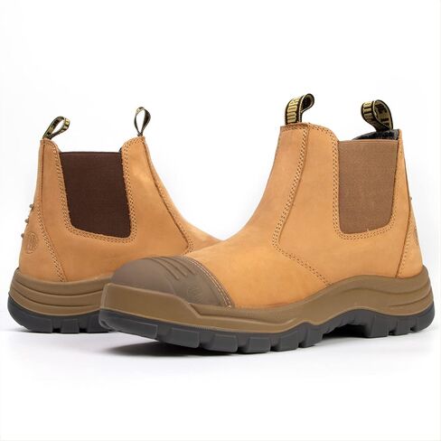 DIIG Work Boots for Men, Steel/Soft Toe Waterproof Working Boots, Slip Resistant Anti-Static Slip-on Safety Working Shoes in Kuwait