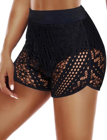 Women's Swim Shorts Waistband Swimsuit Bottom Board Shorts Lace Hollow Swimming in Kuwait