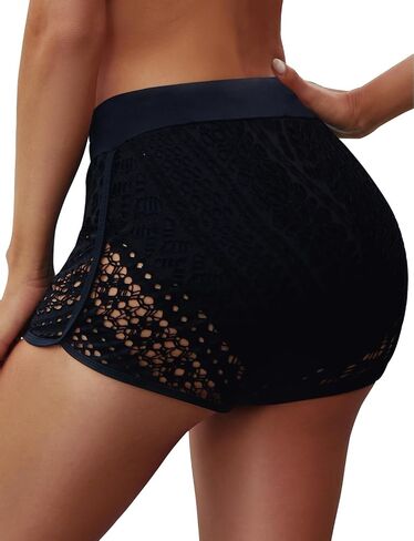 Women's Swim Shorts Waistband Swimsuit Bottom Board Shorts Lace Hollow Swimming in Kuwait