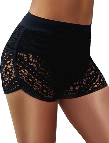 Women's Swim Shorts Waistband Swimsuit Bottom Board Shorts Lace Hollow Swimming in Kuwait