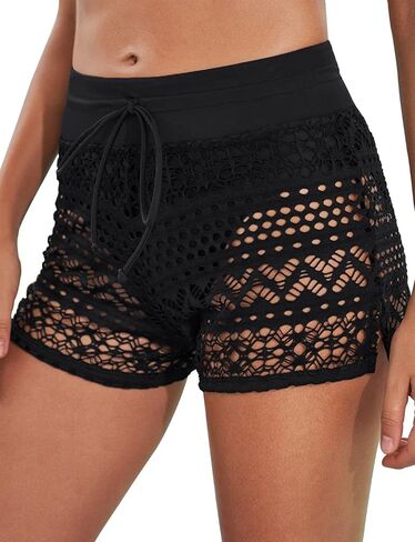 Women's Swim Shorts Waistband Swimsuit Bottom Board Shorts Lace Hollow Swimming in Kuwait