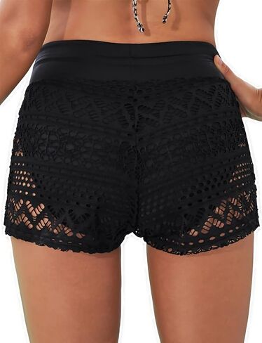 Women's Swim Shorts Waistband Swimsuit Bottom Board Shorts Lace Hollow Swimming in Kuwait