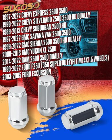 14mmx1.5 Wheel Lug Nuts, 32 pcs M14x1.5 19mm (3/4") Hex Lug Nut with Conical/Cone Bulge Seat Fit Chevy Silverado GMC Sierra 2500 3500 Ford F250 F350 2011+ Ram 2500 3500, 8 Lug Aftermarket Wheels in Kuwait